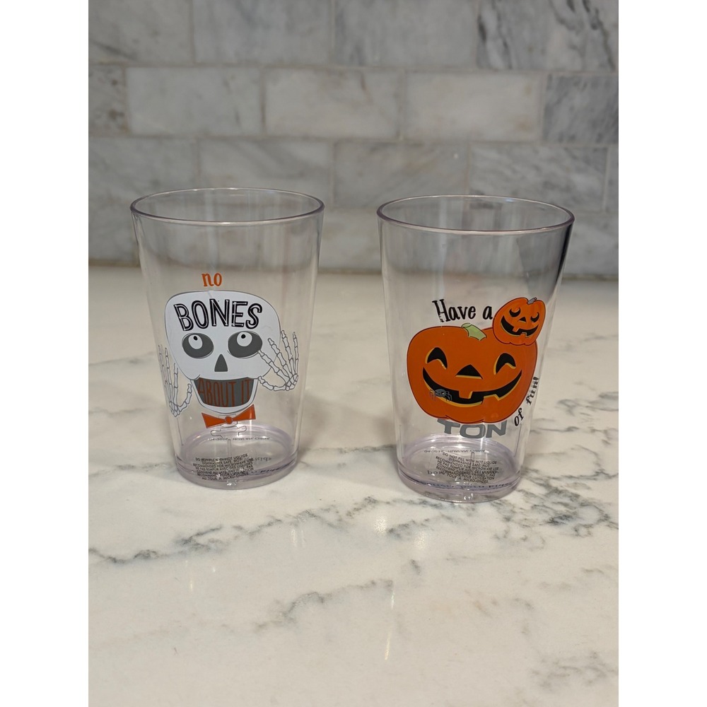 Pottery Barn Kids Halloween Acrylic Tumbler Set Skeleton Pumpkin Clear Orange